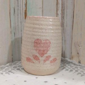 Handmade Ceramic Cup w/ Pink Sponge Heart Design